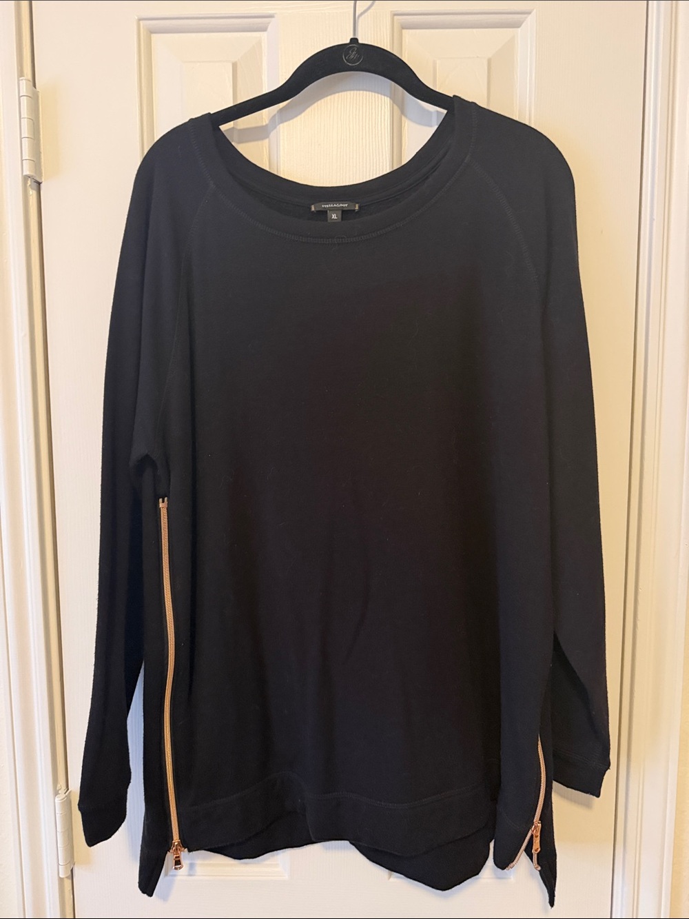 Stella & Dot Black Sweatshirt with Gold Zippers